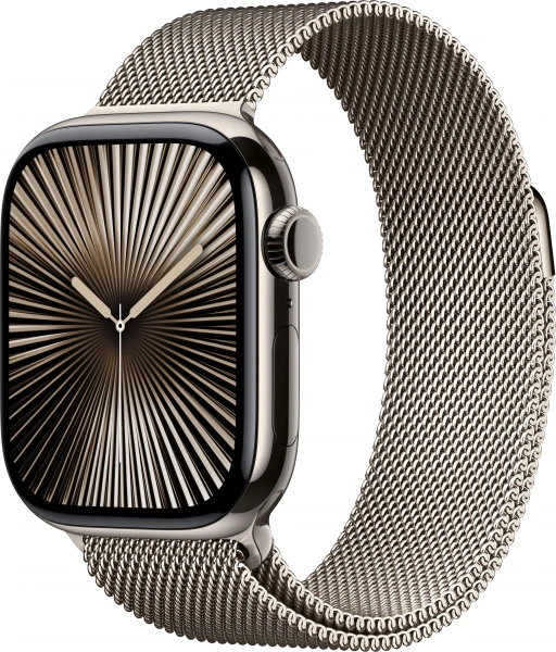 умные часы apple watch s10 42 mm natural titanium case with natural milanese loop