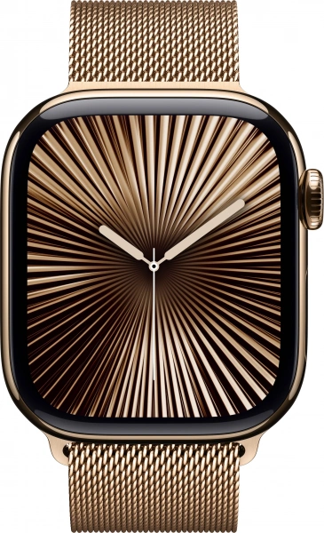 умные часы apple watch s10 42 mm gold titanium case with gold milanese loop