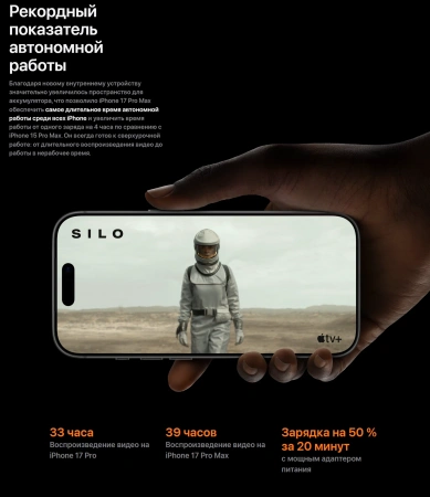 смартфон apple iphone 17 pro 1 тб, "cеребристый" | silver (esim)