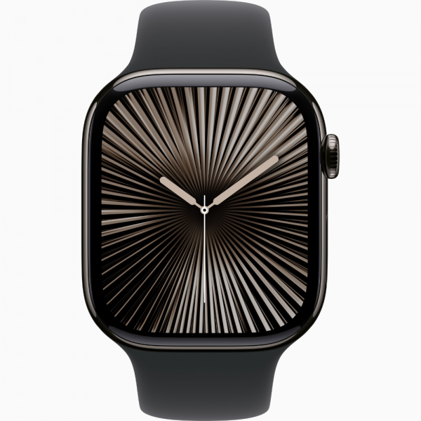 умные часы apple watch s10 42 mm slate titanium case black sport band s/m (mwxg3) lte
