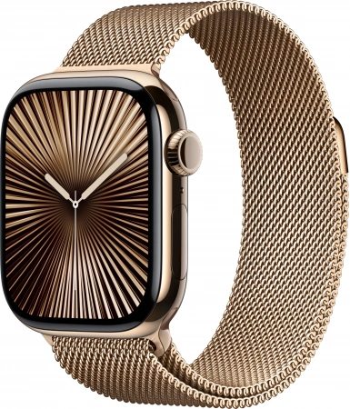 умные часы apple watch s10 46 mm gold titanium case with gold milanese loop m/l